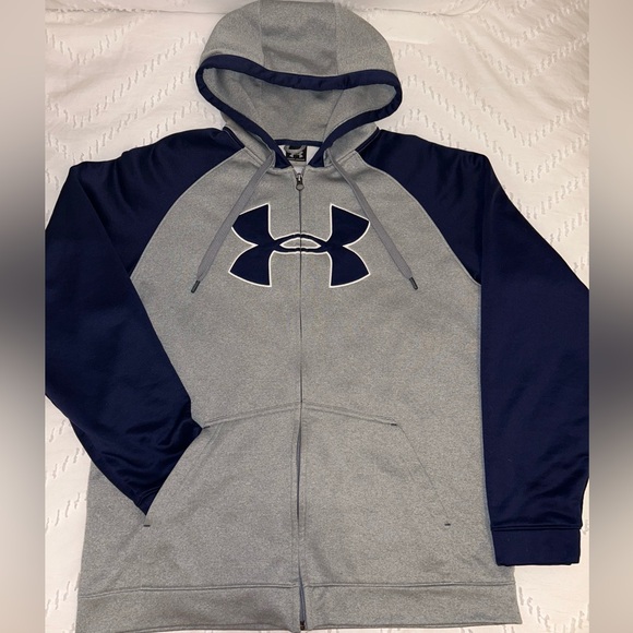 Under Armour‎ men’s full zip grey blue long sleeve hoodie size LARGE - Picture 1 of 12